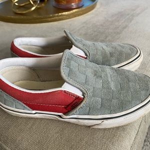 Light blue and read Vans